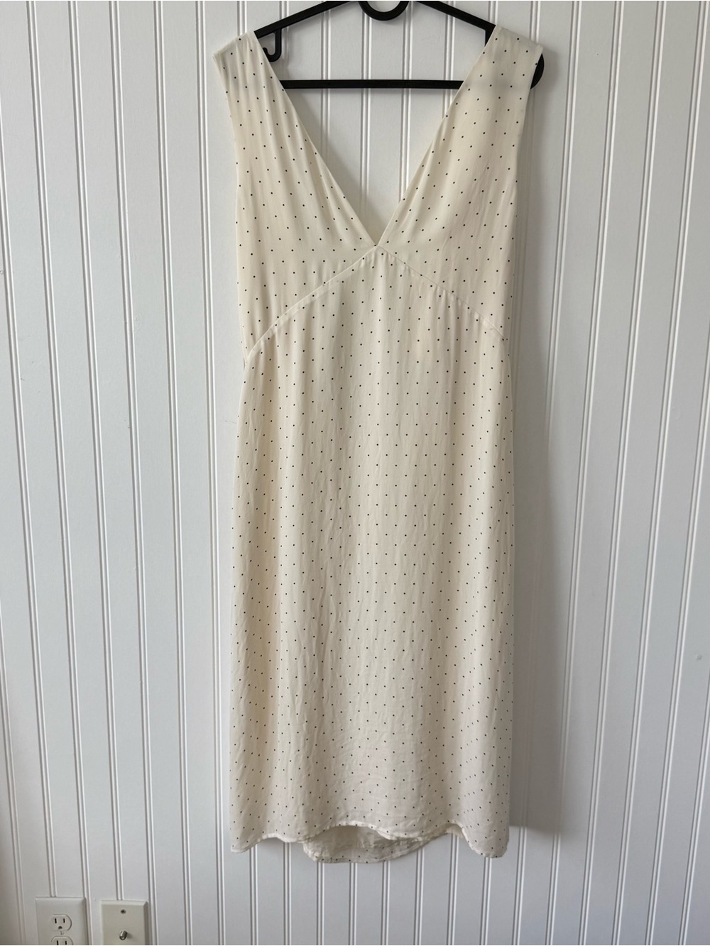 Jenni Kayne Silk Polka Dot Shirt Dress with Tie Back sz Large Ivory Black